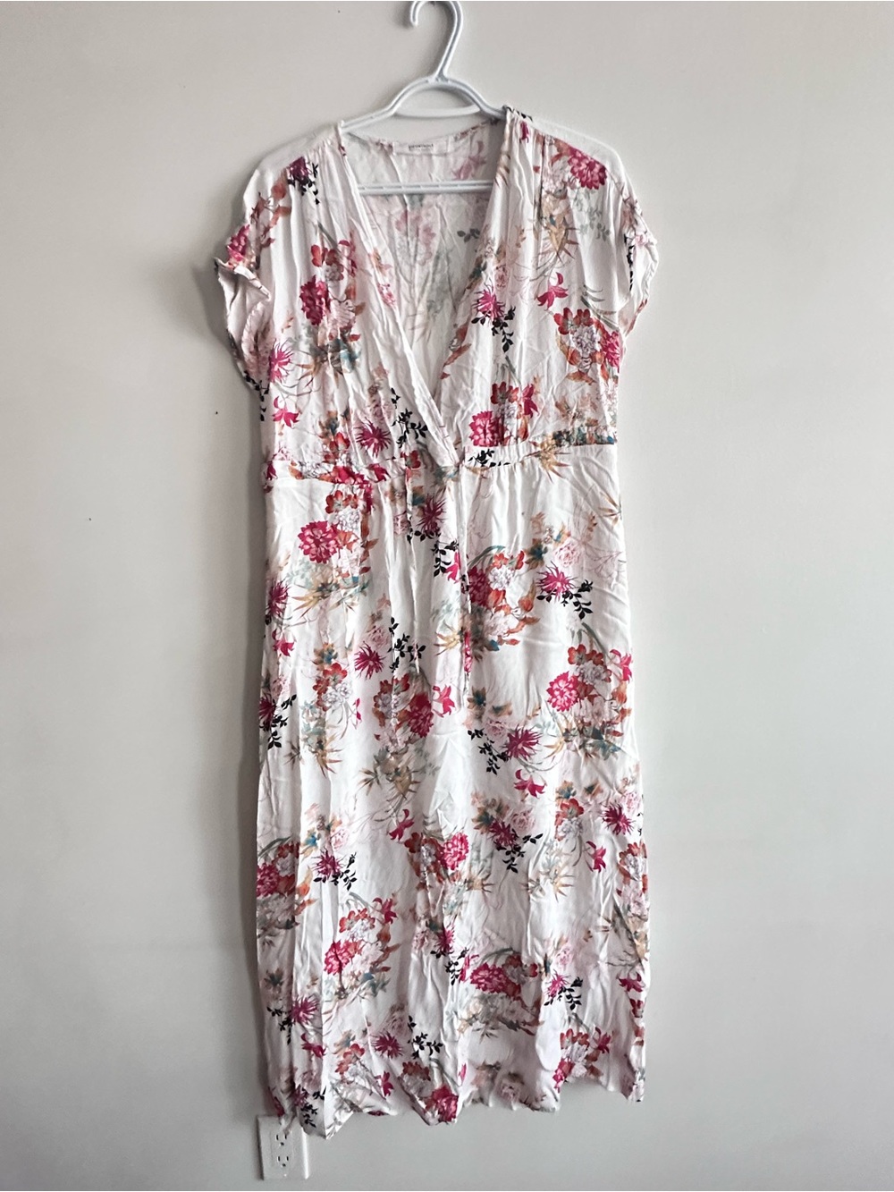 Promod White Maxi Dress with Pink Floral Print